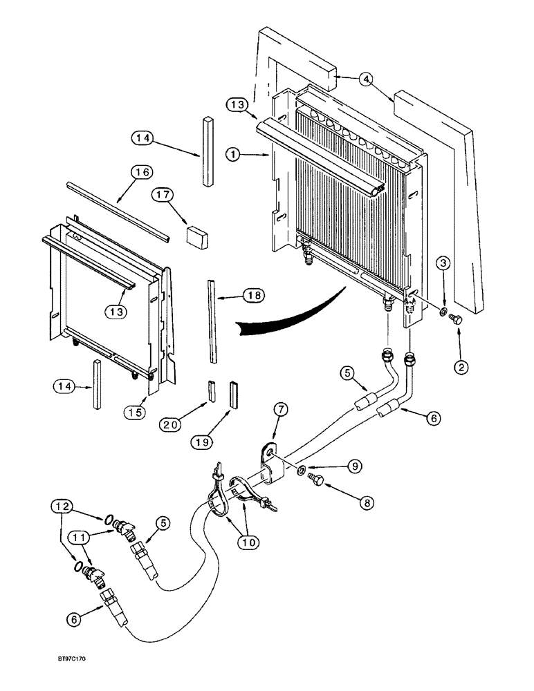 Схема запчастей Case 580L - (6-020) - TRANSMISSION COOLING SYSTEM, USED WITH P/N 129264A1 OR 234876A1 RADIATOR ASSYEMBLY (06) - POWER TRAIN