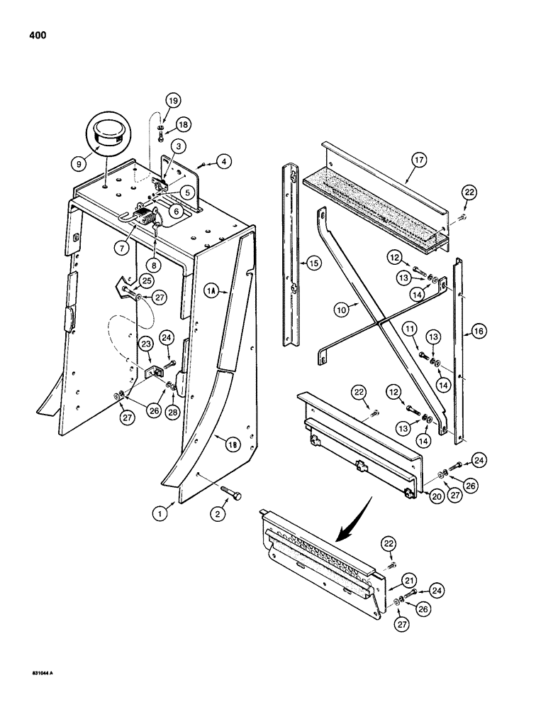 Схема запчастей Case 1155D - (400) - RADIATOR SHROUD, LOADER MODELS (09) - CHASSIS/ATTACHMENTS