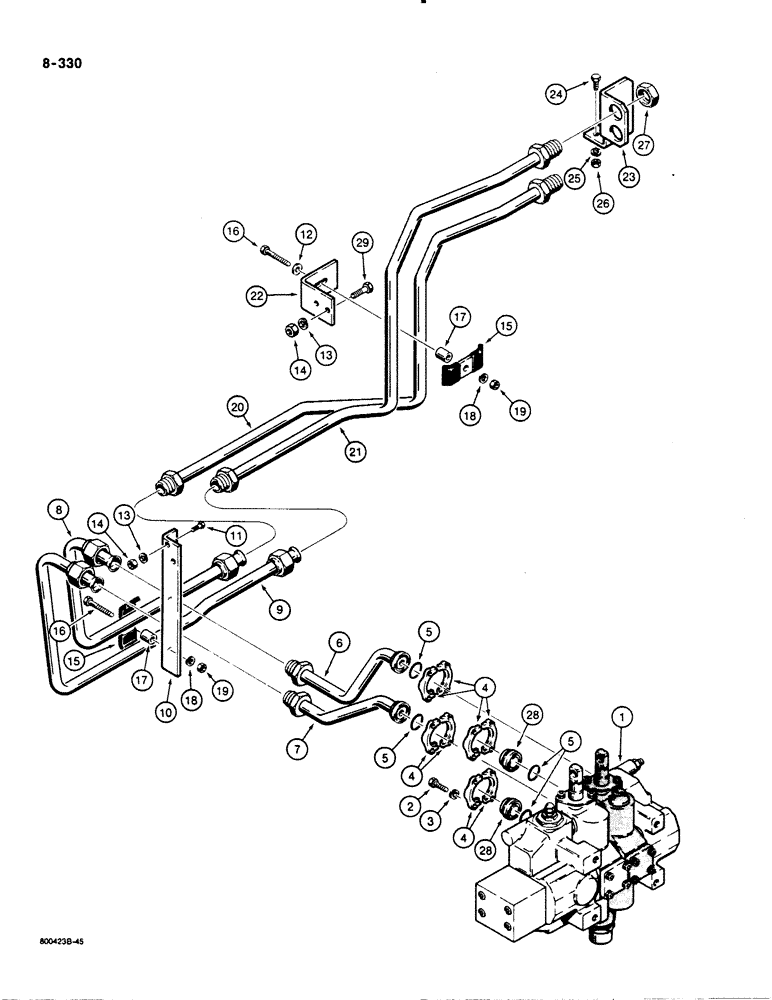 Схема запчастей Case 1450B - (8-330) - DOZER LIFT HYDRAULIC CIRCUIT, VALVE AND TUBES (08) - HYDRAULICS
