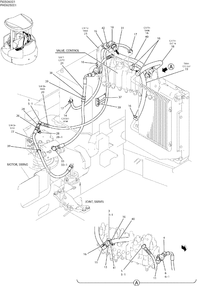 Схема запчастей Case CX50B - (01-030) - HYD LINES, RETURN (35) - HYDRAULIC SYSTEMS