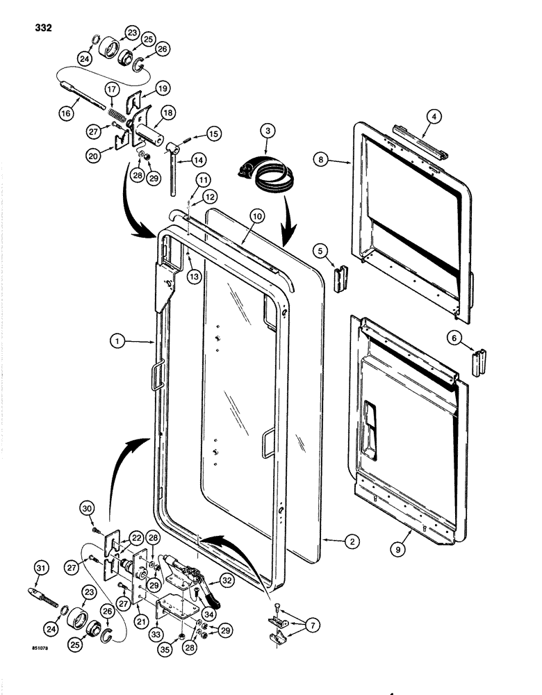 Схема запчастей Case 1080 - (332) - CAB WINDSHIELD, CAB SERIAL NUMBER 334940 AND AFTER (90) - PLATFORM, CAB, BODYWORK AND DECALS