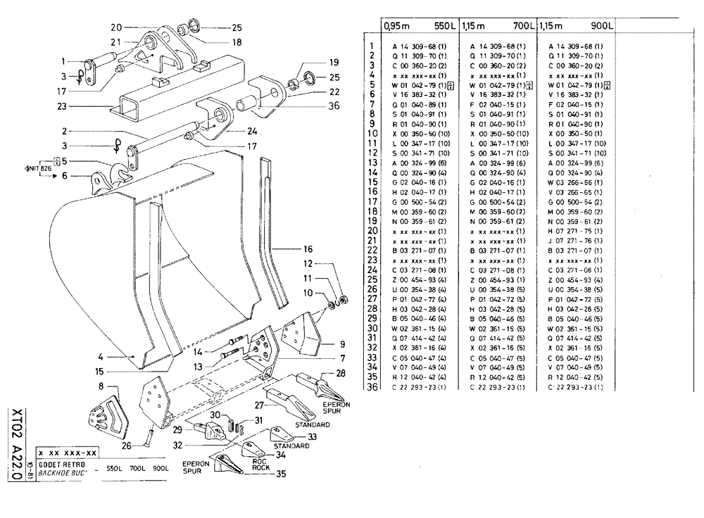 Схема запчастей Case 75C - (XT02 A22.0[02]) - BACKHOE BUCKET - 1,15 M 700 L (19) - BUCKETS