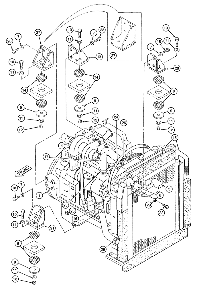 Схема запчастей Case 9020 - (2-02) - ENGINE MOUNTING, RADIATOR AND ADAPTING PARTS (02) - ENGINE