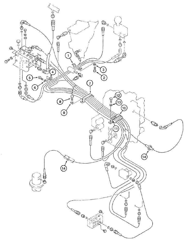 Схема запчастей Case 9050B - (8-032) - CONTROL COMPONENT MOUNTING AND HOSE SUPPORTS (08) - HYDRAULICS