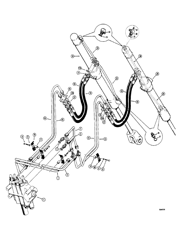Схема запчастей Case 350 - (192) - DOZER LIFT HYDRAULIC CIRCUIT, USED ON POWER ANGLE TILT DOZER SN 3047966 AND AFTER (07) - HYDRAULIC SYSTEM