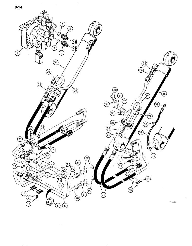 Схема запчастей Case 855D - (8-014) - LOADER LIFT HYDRAULIC CIRCUIT (08) - HYDRAULICS