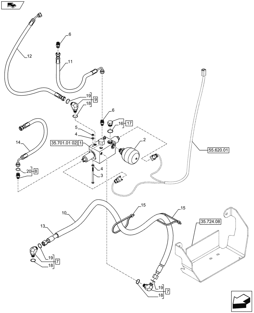 Схема запчастей Case 590SN - (35.701.01[01]) - VAR - 747864 - HYDRAULICS - LOADER 4 IN 1 - 3 SPOOL VALVE PILOT CONTROL (35) - HYDRAULIC SYSTEMS