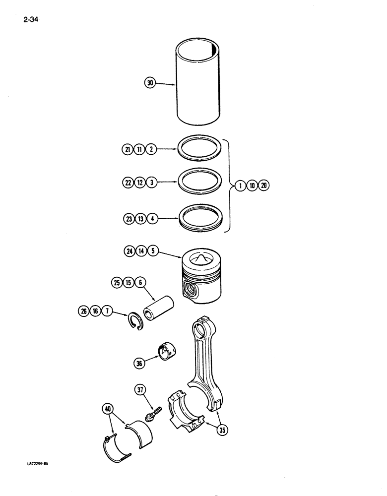 Схема запчастей Case 855D - (2-34) - PISTONS, 6-590 ENGINE (NATURAL ASPIRATED) (02) - ENGINE