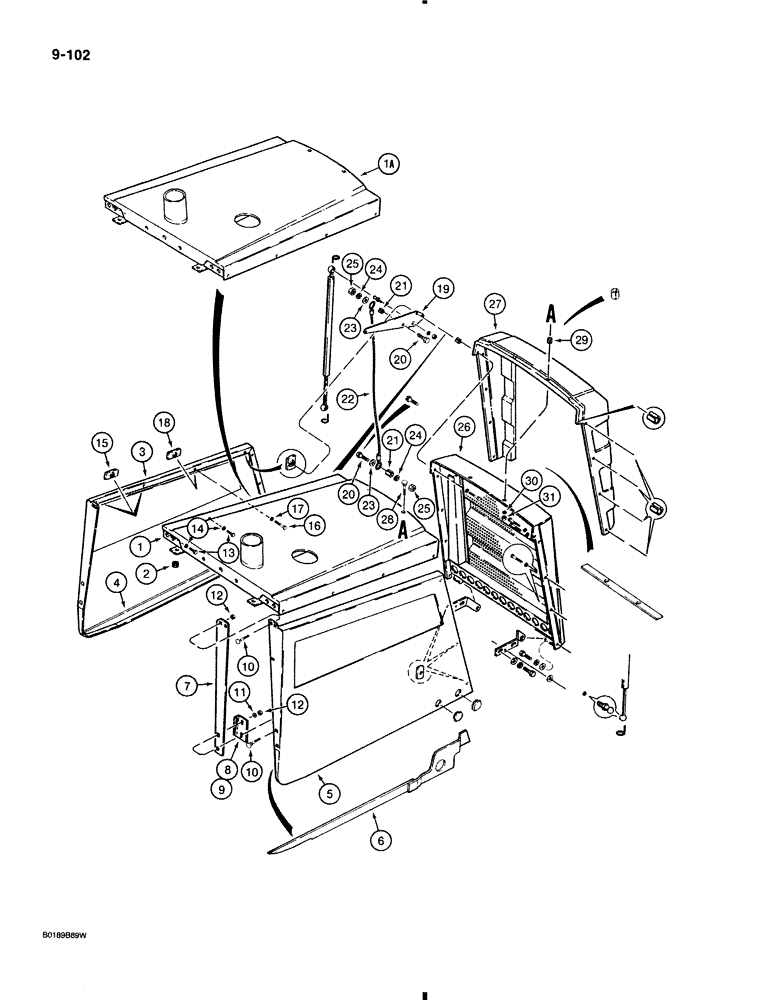 Схема запчастей Case 580K - (9-102) - HOOD, ENGINE SIDE PANELS, AND GRILLE UNIT (09) - CHASSIS/ATTACHMENTS
