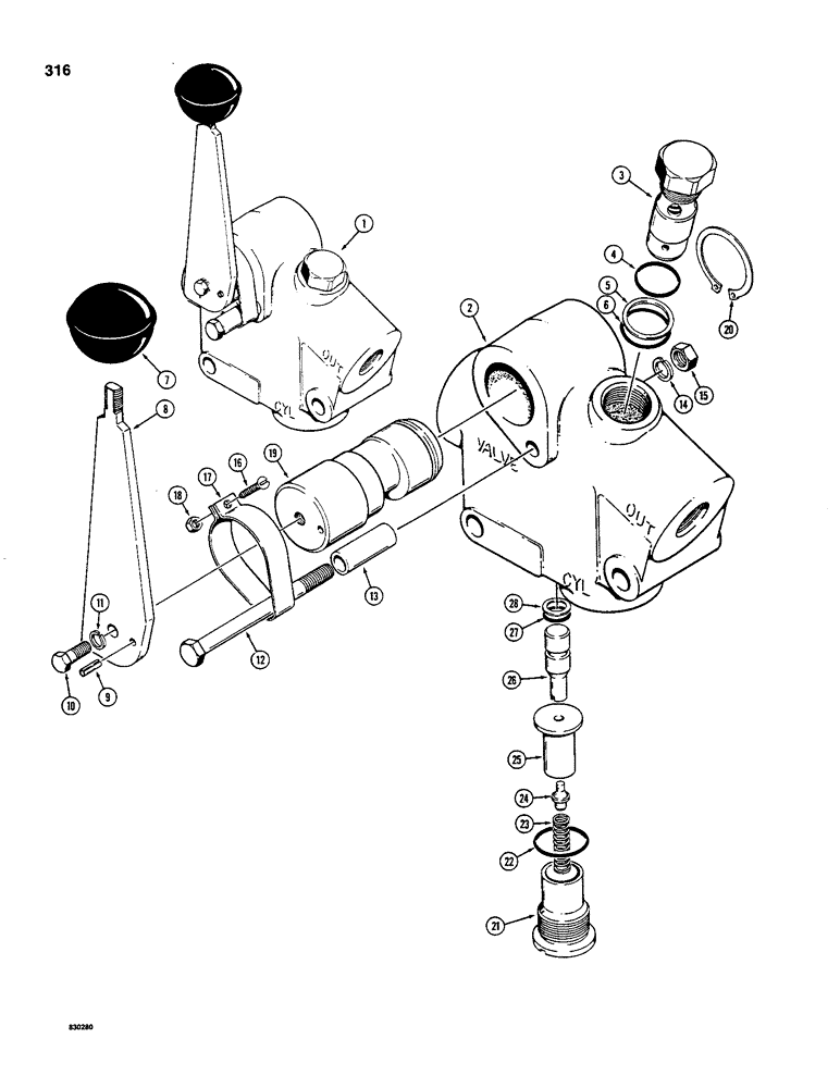 Схема запчастей Case 480C - (316) - BOOM LOCK VALVE (35) - HYDRAULIC SYSTEMS