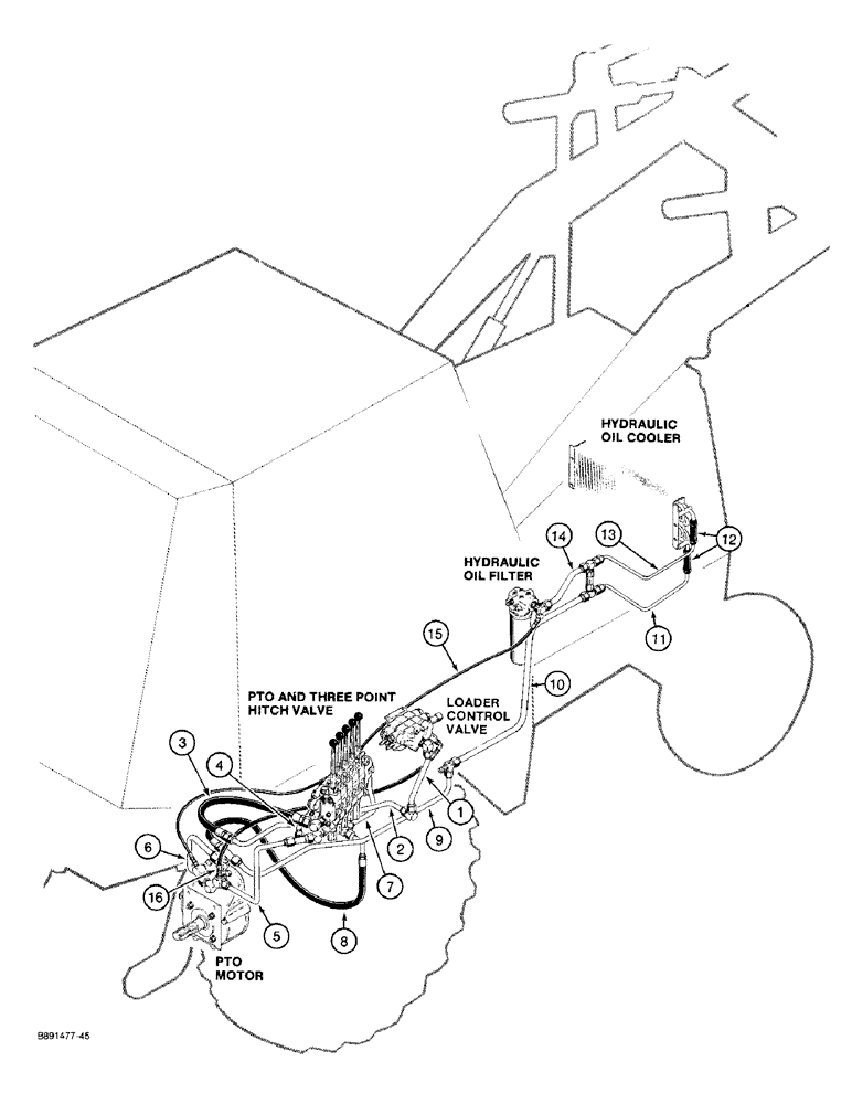 Схема запчастей Case 480F LL - (1-22) - PICTORIAL INDEX, EQUIPMENT HYDRAULICS, THREE-POINT HITCH WITH PTO TO COOLER (00) - PICTORIAL INDEX
