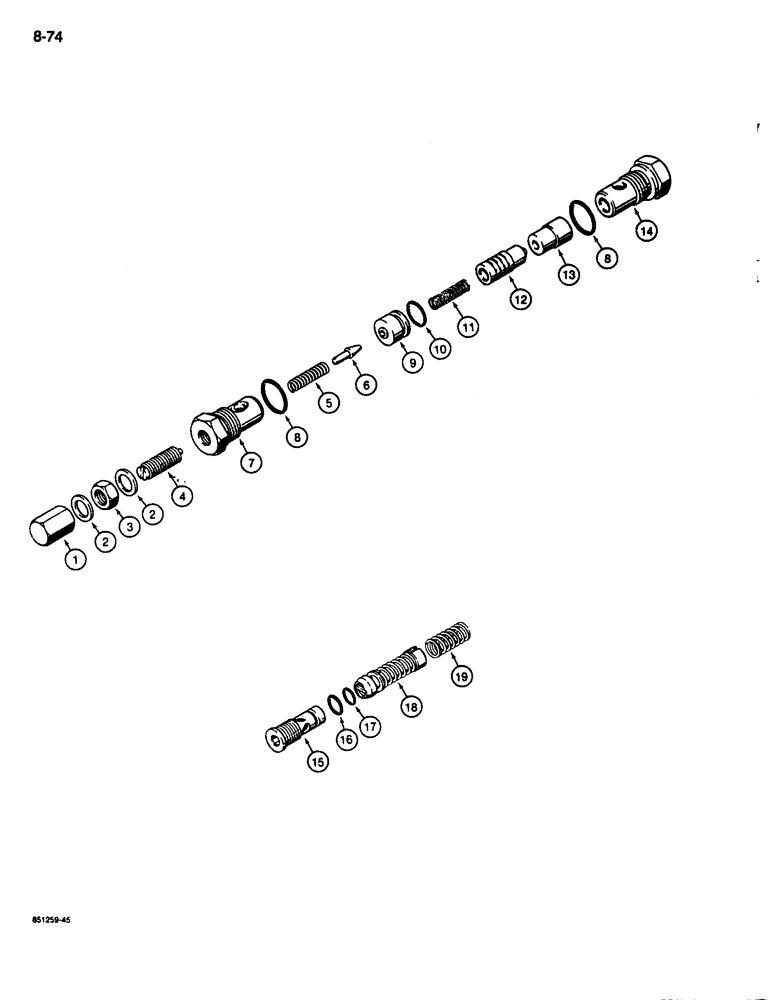 Схема запчастей Case 680L - (8-074) - LOADER CONTROL VALVE, RELIEF VALVES - MAIN, CIRCUIT (08) - HYDRAULICS