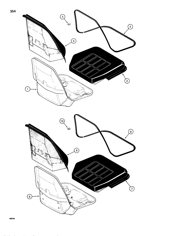 Схема запчастей Case 680H - (354) - SEAT ASSEMBLIES, D120255 STANDARD SEAT ASSEMBLY, D123196 (09) - CHASSIS/ATTACHMENTS