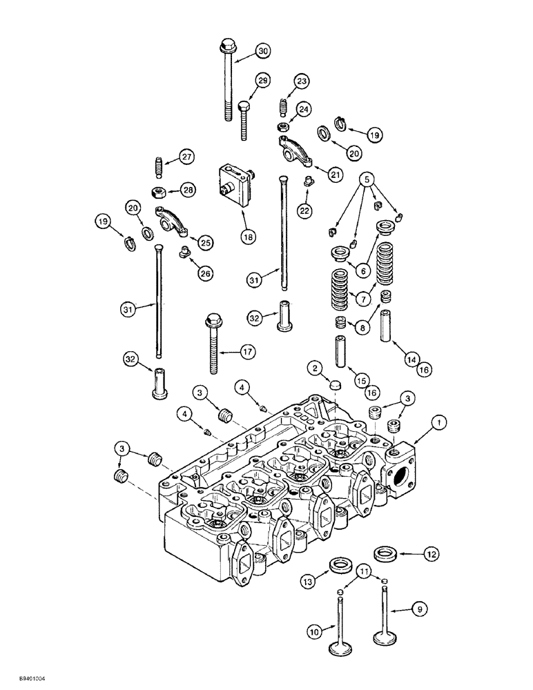 Схема запчастей Case 584E - (2-29A) - CYLINDER HEAD AND VALVE MECHANISM, P.I.N. JJG0251722 AND AFTER, 4-390 EMISSIONS CERTIFIED ENGINE (02) - ENGINE