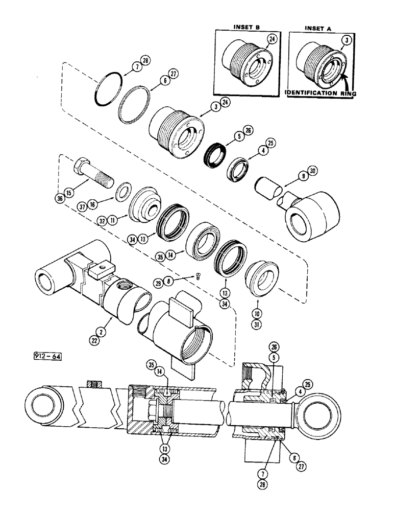 Схема запчастей Case 35 - (242) - G32637 BACKHOE DIPPER EXTENSION CYLINDER - UP TO NO. 5225441 