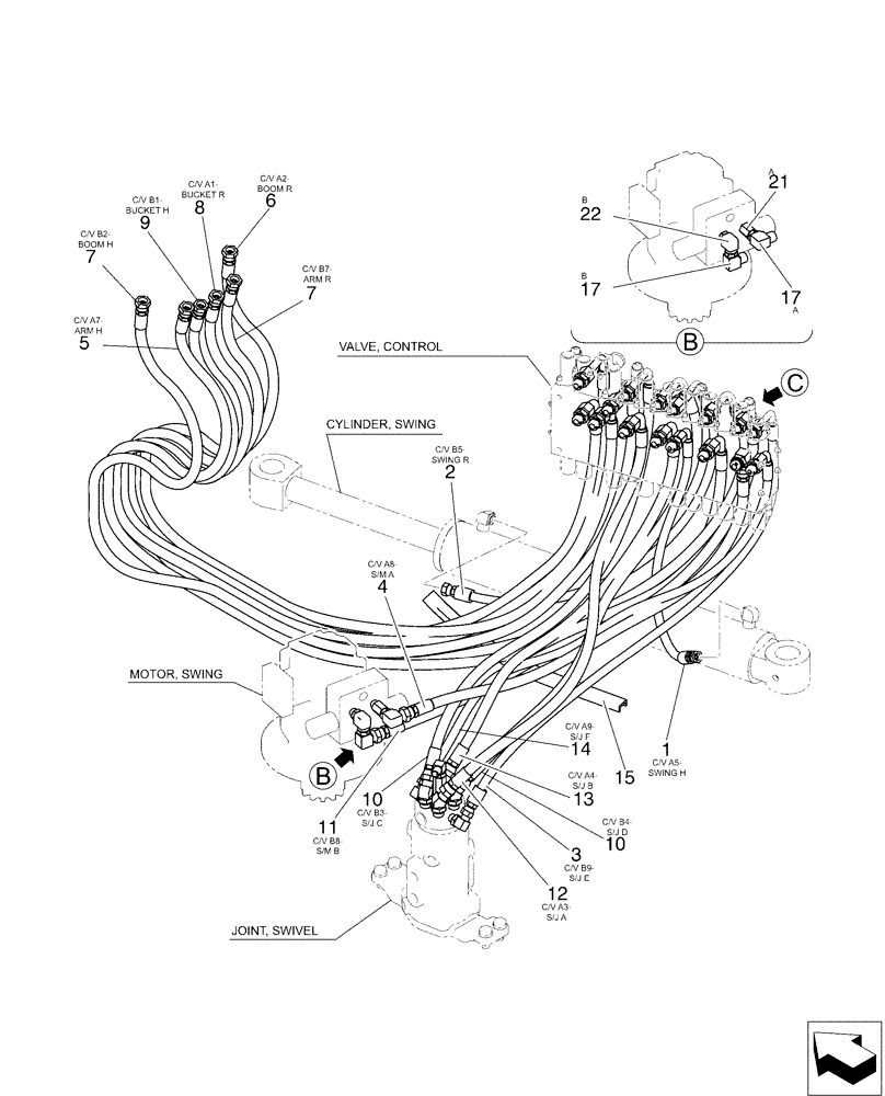 Схема запчастей Case CX50B - (01-029[01]) - HYD LINES, UPP (35) - HYDRAULIC SYSTEMS