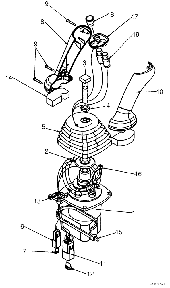 Схема запчастей Case 590SM - (08-58) - VALVE, JOYSTICK (PILOT CONTROLS) (RIGHT-HAND) WITH EXTENDABLE DIPPER (08) - HYDRAULICS