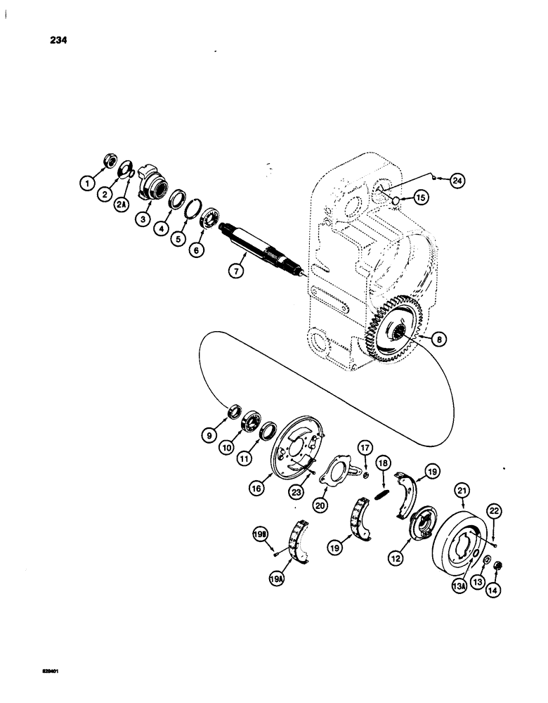 Схема запчастей Case W24C - (234) - TRANSMISSION, AXLE OUTPUT SHAFT AND PARKING BRAKE (06) - POWER TRAIN