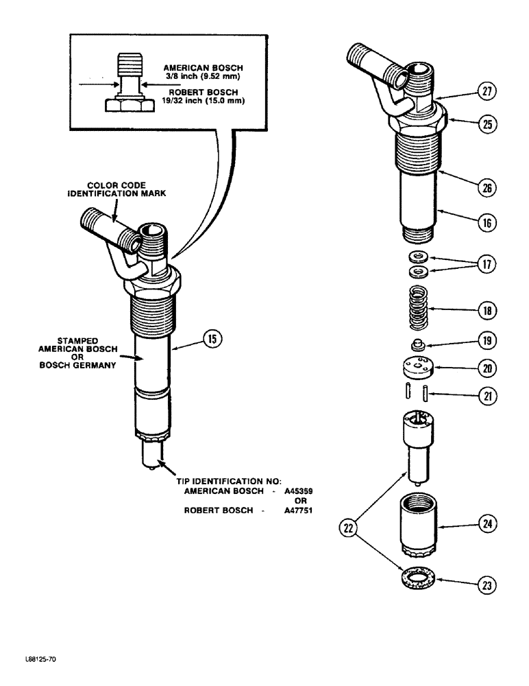 Схема запчастей Case W36 - (3-72) - FUEL INJECTOR NOZZLE, 504BDTI ENGINE, WHITE COLOR CODE IDENTIFICATION (03) - FUEL SYSTEM