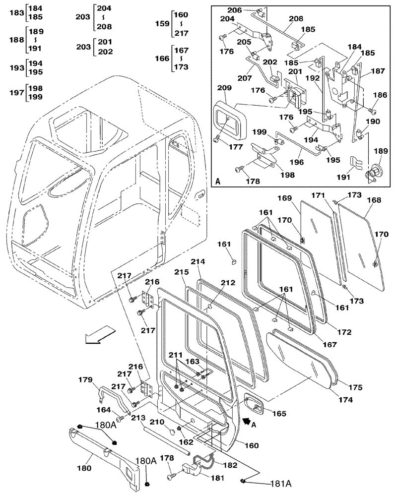 Схема запчастей Case CX350 - (09-081-01[01]) - CAB - CAB DOOR (09) - CHASSIS