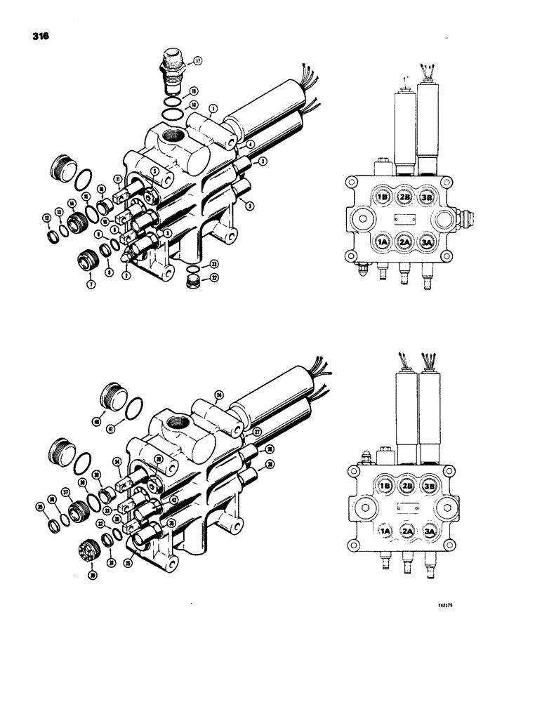 Схема запчастей Case W18 - (316) - L48732 LOADER CONTROL VALVE (3 SPOOL) (08) - HYDRAULICS