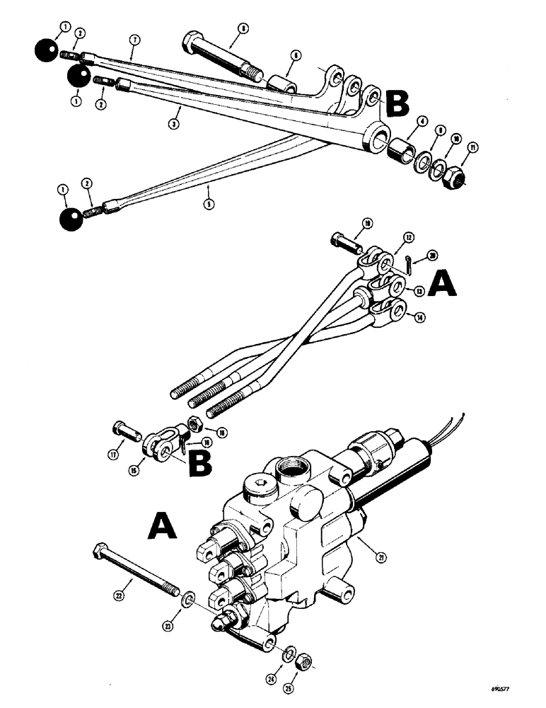 Схема запчастей Case W10C - (222) - LOADER CONTROL VALVE AND LEVERS, THREE SPOOL LOADER VALVE (08) - HYDRAULICS