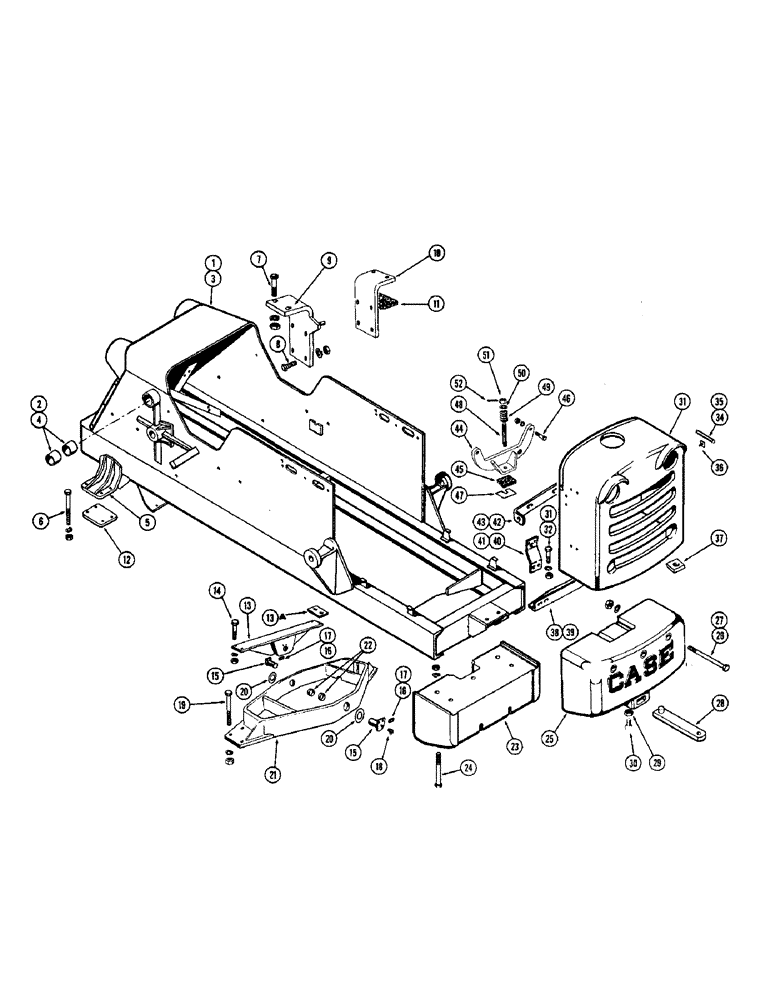 Схема запчастей Case W9A - (164) - CHASSIS ASSEMBLY, COUNTERWEIGHT AND DRAWBAR, RADIATOR GRILLE (09) - CHASSIS