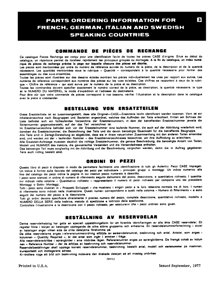 Схема запчастей Case 680E - (003) - PARTS ORDERING INFORMATION FOR FRENCH, GERMAN, ITALIAN AND SWEDISH SPEAKING COUNTRIES (05) - SERVICE & MAINTENANCE