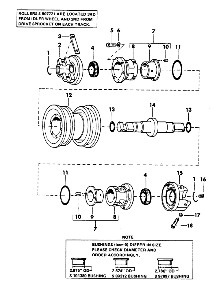 Схема запчастей Case 40YC - (014) - DOUBLE FLANGE TRACK ROLLER, (USED ON UNITS WITH SERIAL NUMBER 1832 AND AFTER) (04) - UNDERCARRIAGE