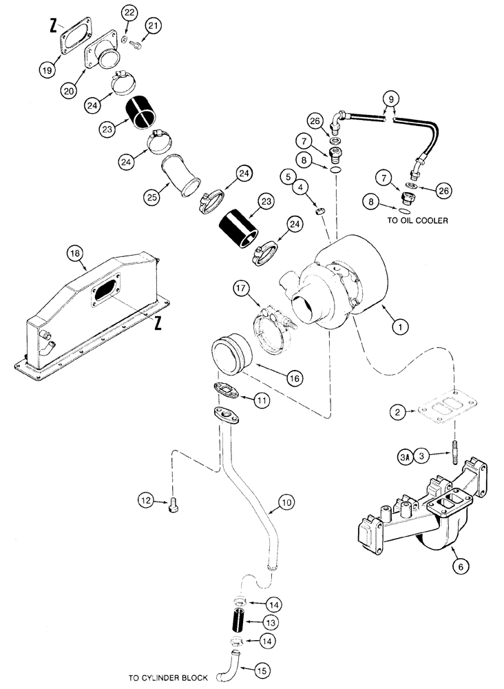 Схема запчастей Case 9020 - (2-18) - TURBOCHARGER SYSTEM, 4TA-390 ENGINE (02) - ENGINE