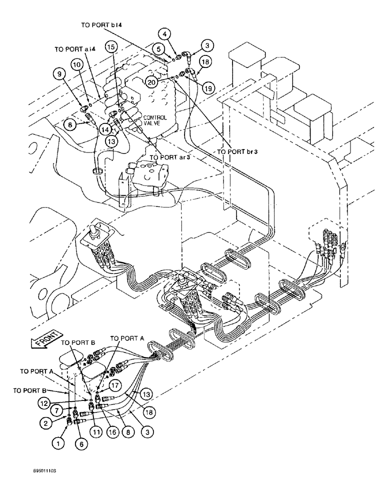 Схема запчастей Case 9020B - (8-036) - TRAVEL CONTROL LINES (08) - HYDRAULICS