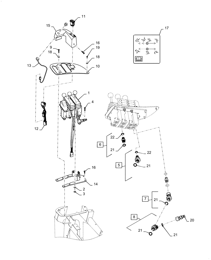 Схема запчастей Case 1021F - (35.128.03) - VALVE ASSEMBLY - JOYSTICK CONTROL INSTALLATION - 3 FUNCTION JOYSTICK, 3 LEVER (35) - HYDRAULIC SYSTEMS
