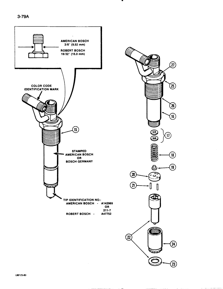 Схема запчастей Case 1450B - (3-79A) - FUEL INJECTOR NOZZLE, 504BDT DIESEL ENGINE, ENGINE SERIAL NO 10335337 & AFT RED CODE I.D. (03) - FUEL SYSTEM