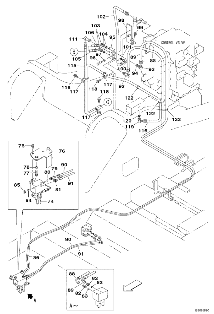 Схема запчастей Case CX800B - (08-81) - HYDRAULIC CIRCUIT - SMALL FLOW (08) - HYDRAULICS