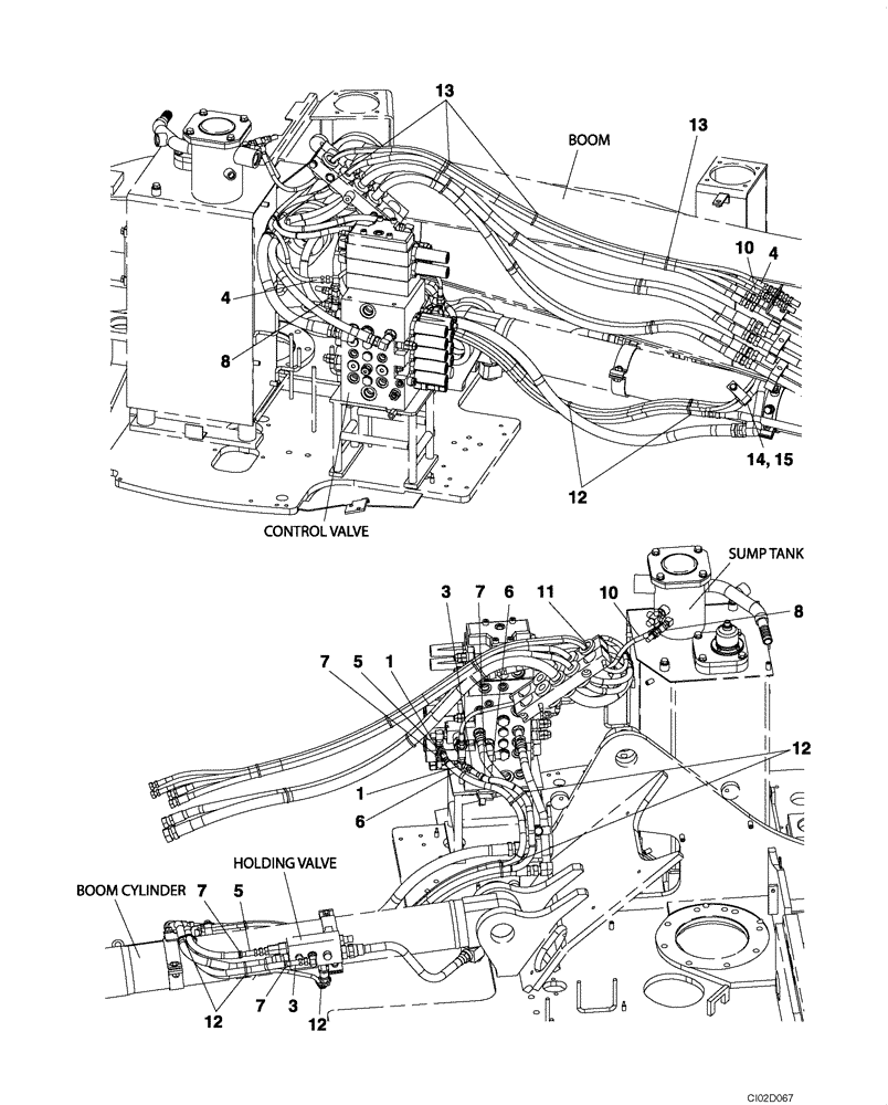 Схема запчастей Case CX75SR - (08-36) - PILOT CONTROL LINES - MODELS WITH LOAD HOLD (08) - HYDRAULICS