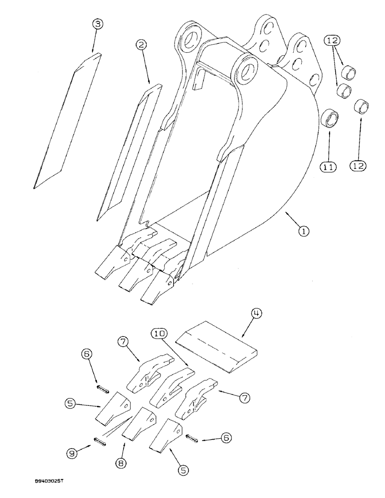 Схема запчастей Case 590 - (9-052) - UNIVERSAL BACKHOE BUCKET, 12" (305 MM) WIDE, 12" (305MM) WIDE TRENCHING BUCKET & TEETH- HEAVY DUTY (09) - CHASSIS/ATTACHMENTS
