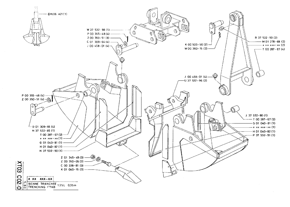 Схема запчастей Case 75C - (XT03 C02.0) - TRENCHING GRAB - 0,35 M 135 L (18) - ATTACHMENT ACCESSORIES