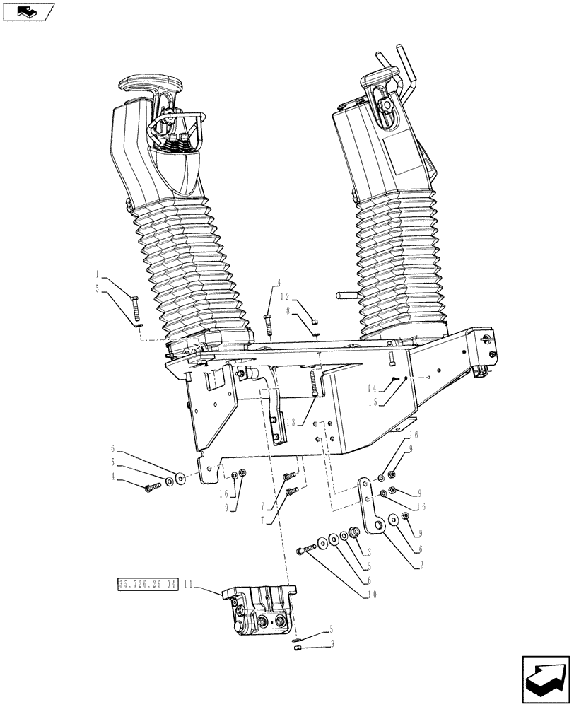 Схема запчастей Case 590SN - (35.726.26[02]) - CONTROL, TOWER STRUCTURE (35) - HYDRAULIC SYSTEMS