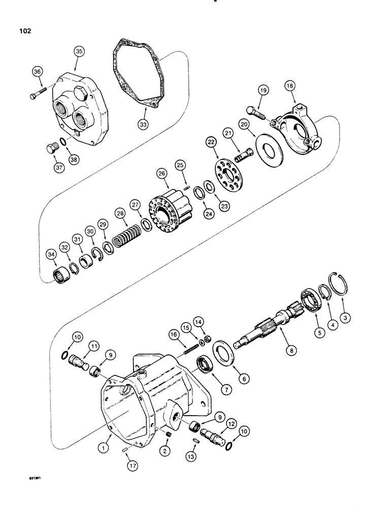 Схема запчастей Case P60 - (102) - H557942 PROPULSION MOTOR (29) - HYDROSTATIC DRIVE