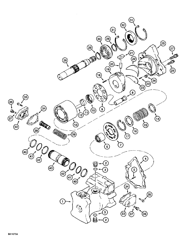 Схема запчастей Case 860 - (6-28) - GROUND DRIVE MOTOR ASSEMBLY - H674155 (06) - POWER TRAIN