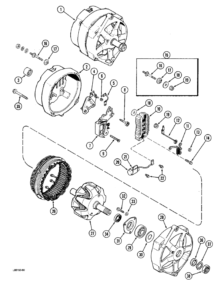 Схема запчастей Case W36 - (3-80) - L78103 ALTERNATOR, U.S. STANDARD EXTERNAL THREADS, 40 AMPERE - 24 VOLT (03) - FUEL SYSTEM