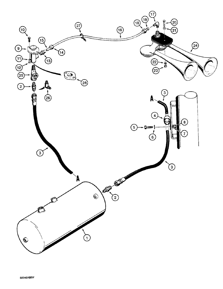 Схема запчастей Case W36 - (7-354) - BRAKE SYSTEM, AIR HORN (07) - BRAKES