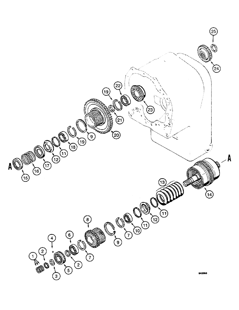 Схема запчастей Case W36 - (6-250) - TRANSMISSION, REVERSE AND 3RD CLUTCH SHAFT PARTS, CLARK TRANS. NOS. 13.1HR32423-1 AND -2 (06) - POWER TRAIN