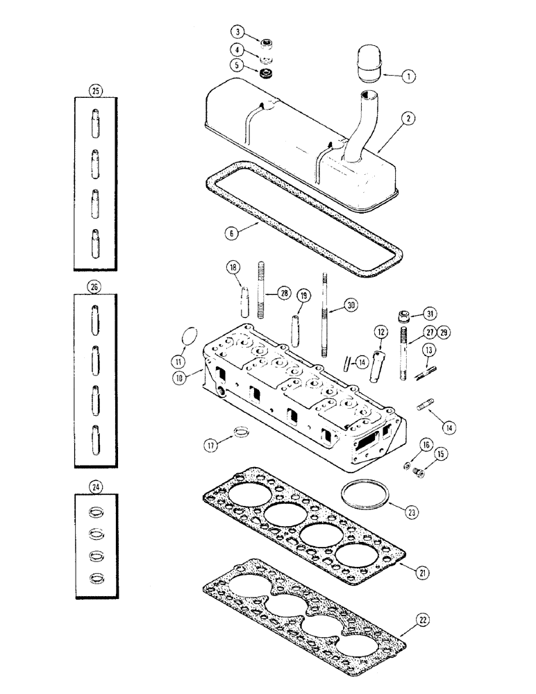 Схема запчастей Case 310G - (026) - CYLINDER HEAD AND COVER, (188) DIESEL ENGINE (01) - ENGINE