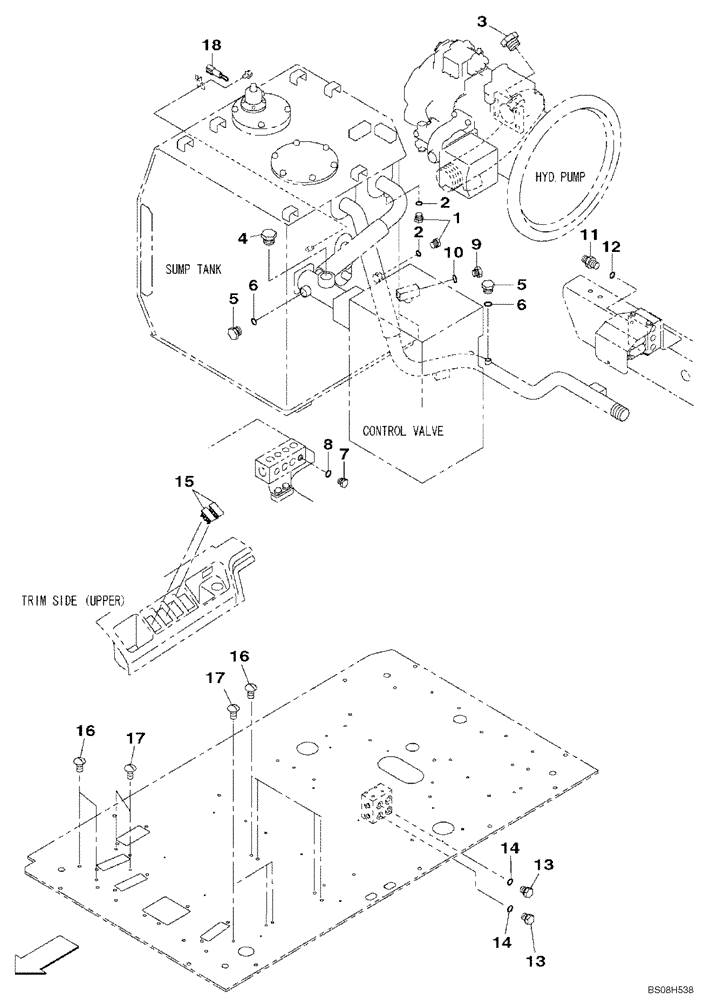 Схема запчастей Case CX470B - (08-66) - PLUG - CONTROL VALVE,HYDRAULIC PUMP & TANK (08) - HYDRAULICS