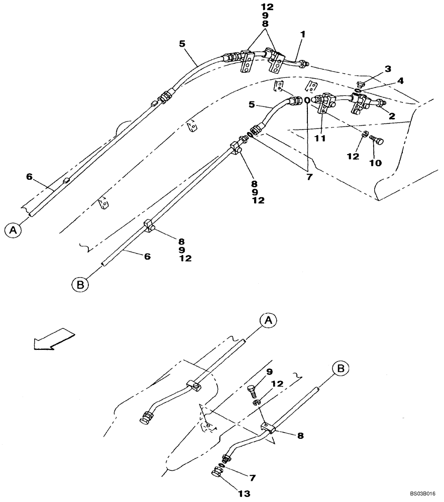 Схема запчастей Case CX240 - (08-63B) - HYDRAULICS, AUXILIARY ATTACHMENT - BOOM LINE (08) - HYDRAULICS