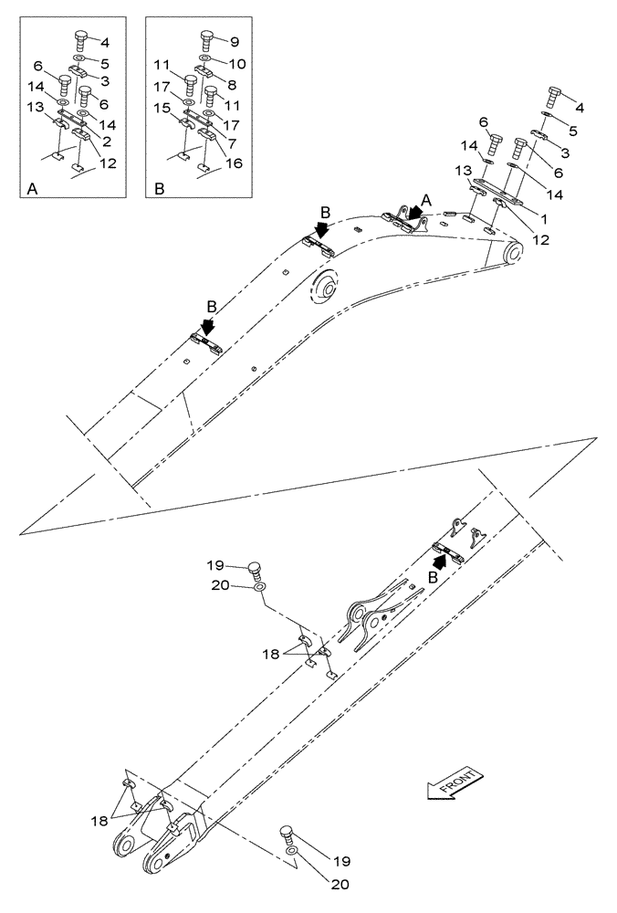 Схема запчастей Case CX210C LR - (84.114.04) - MONOBLOCK BOOM - 8.70 M - BRACKET - WITH SAFETY - CX210C LR (84) - BOOMS, DIPPERS & BUCKETS
