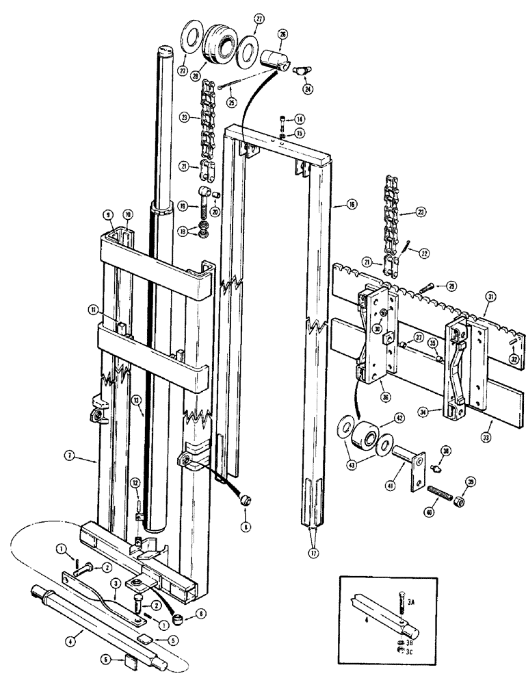 Схема запчастей Case 580 - (14) - MAST AND RELATED PARTS (14-1/4 FOOT) 4000 LB. LIFT, LATE PRODUCTION (83) - TELESCOPIC SINGLE ARM