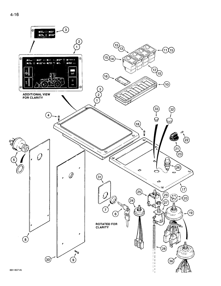 Схема запчастей Case 721 - (4-16) - INSTRUMENT PANEL AND IGNITION SWITCH (04) - ELECTRICAL SYSTEMS