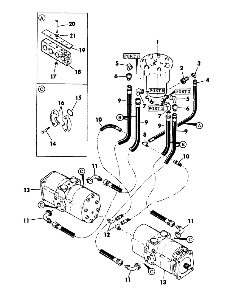 Схема запчастей Case 40BLC - (192) - LOWER TRACK DRIVE MOTOR TUBINGS AND DRAIN (07) - HYDRAULIC SYSTEM